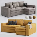 Gray and Yellow Sectional Sofa with Plush Cushions and Throw Blanket 3d model