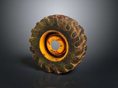 Vintage Recycled Tire Shaped Decorative Ornament Combination With Yellow Center And Worn Texture 3d model