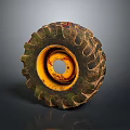 Vintage Recycled Tire Shaped Decorative Ornament Combination With Yellow Center And Worn Texture