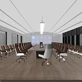 Modern Meeting Room With Long Table Large Screen Comfortable Chairs And Bright Lighting