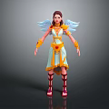 Game and Movie Character Female with Angelic Wings Yellow White Dress Red Boots Heart Decoration