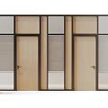 Modern Interior Partition With Glass Blinds Wooden Doors And Potted Plant