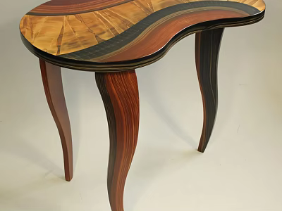 Elegant Wooden Bar Counter With Curved Top And Graceful Curved Leg Design 3d model