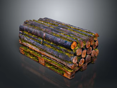 Moss Covered Wooden Logs Stacked On Pallet Base With Natural Texture And Timber Material 3d model