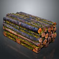 Moss Covered Wooden Logs Stacked On Pallet Base With Natural Texture And Timber Material