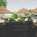 Garden Landscape Design With Thatched Roof Umbrellas Outdoor Seating And Natural Plants