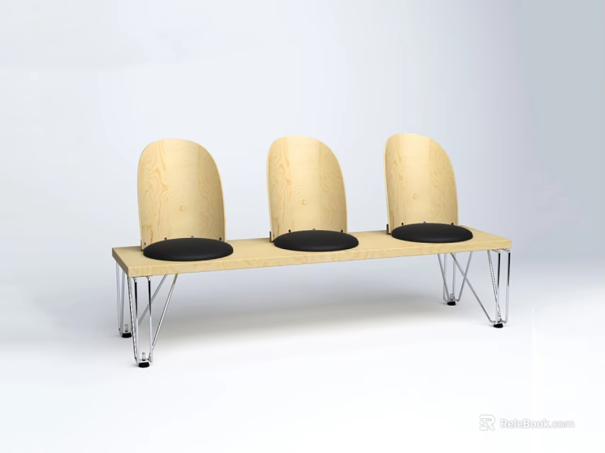 Modern Outdoor Chair With Wooden Backrest Metal Legs And Black Cushion 3d model 