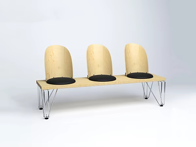Modern Outdoor Chair With Wooden Backrest Metal Legs And Black Cushion 3d model