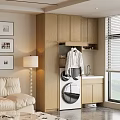 Modern Wooden Balcony Cabinet With Laundry Machine Sink And Hanging Space