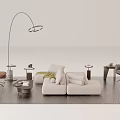 Minimalist Sofa And Coffee Table Set With White Upholstery Pillows Armchairs And Floor Lamp