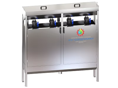 Stainless Steel Industrial Equipment With Double Cabinet Doors Top Valves And TechnoHub Logo 3d model