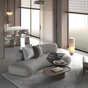 Modern Sofa Coffee Table Combination Multi-person Sofa Three-person Sofa Leisure Chair Sofa Chair Table Lamp Solid Wood Coffee Table 3d model