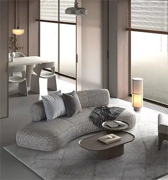 Modern Sofa Coffee Table Combination Multi-person Sofa Three-person Sofa Leisure Chair Sofa Chair Table Lamp Solid Wood Coffee Table 3d model