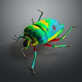 Colorful Vibrant Insect With Green Yellow Blue Body Red Legs Shiny Exoskeleton On Dark Background