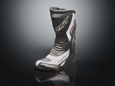 RST Motorcycle Boots With Black And White Design And Protective Features 3d model