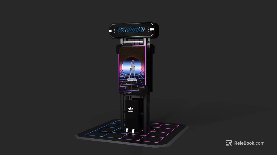 NeonVision Art Installation With Human Figure On Grid Background And Colorful Grid Pattern Display Stand 3d model 