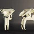 Two Detailed White Animal Skull Specimens With Visible Teeth And Bone Structure
