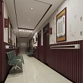 Chinese Style Corridor With Wooden Doors Carved Ceiling And Decorative Paintings