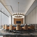 Modern Private Dining Room With Round Table Brown Chairs And City View Through Windows