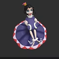 Cute Cartoon Girl Character With Crown Purple Dress And Red White Patterned Hem