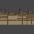 Industrial Protective Barrier Structure With Wooden Fence Sandbags Barbed Wire And Crossed Wooden Frames