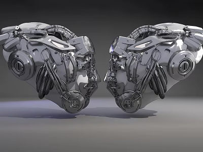 Futuristic Silver Metallic Mechanical Gloves With Complex Symmetric Structure And Detailed Components 3d model