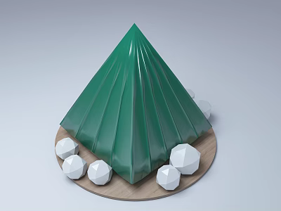 Modern Decorative Ornament Set With Green Cone And White Geometric Spheres On Wooden Base 3d model