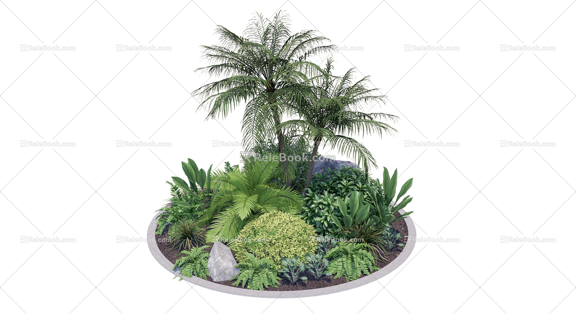 Modern flower bed plant heap broad-leaved plant tree pool plant rain forest plant shrub ball model