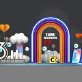 Colorful Photo Check-in Spot With Rainbow Arch TIME Sign Cloud Heart Decorations And Letter C