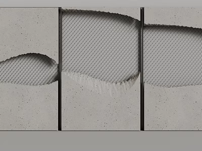 Gray Wall Surface with Damaged Areas Exposing Grid Structure and Cracks 3d model