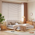 Soft Padded Double Bed With Natural Solid Wood Frame For Bright Warm Cozy Bedroom Interior