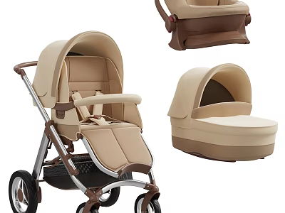 Luxury Baby Stroller With Beige Brown Car Seat And Comfortable Seat Unit 3d model
