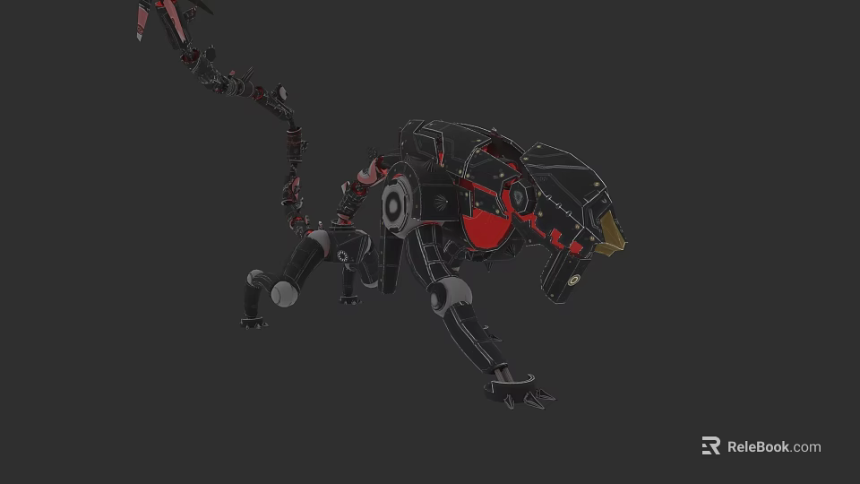 Mechanical Creature With Black Red Design Robotic Limbs And Tail Structure 3d model 