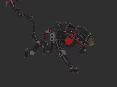 Mechanical Creature With Black Red Design Robotic Limbs And Tail Structure 3d model