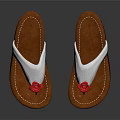 Brown Sole Flip Flops With White Strap And Red Flower Decoration