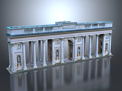 Classical Entrance Gate With Grand Columns Ornate Carvings And Top Railing Architectural Design 3d model