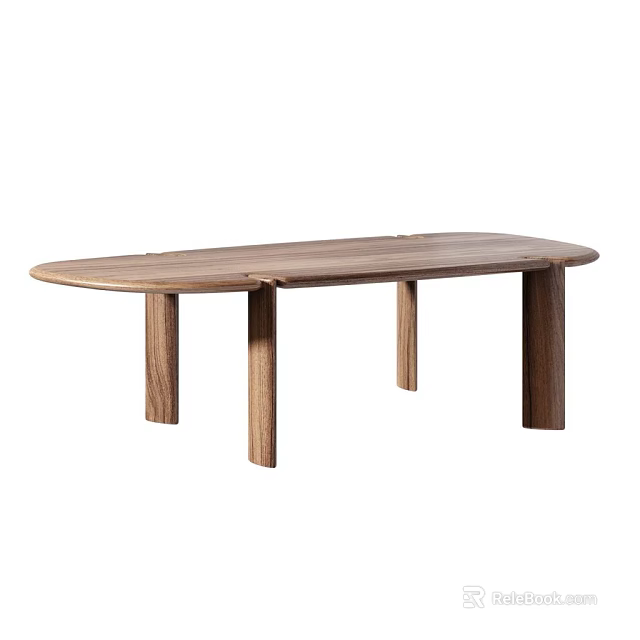 Minimalist Wooden Coffee Table With Oval Top And Cylindrical Legs Design 3d model 