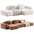 Different Colored Modular Sofas With Throw Blanket And Cushions For Interior Design