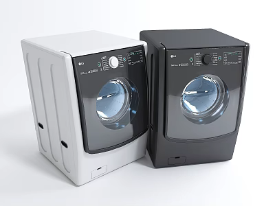 Two White and Black Front Loading Washing Machines With Modern Control Panels and Sleek Design 3d model