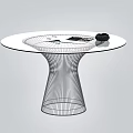 Modern Round Dining Table With Glass Top Wireframe Base And Items On Surface 3d model