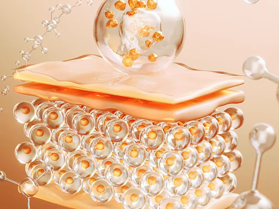 Advanced Skincare Essence With Transparent Sphere Orange Particles Pink Sheets And Molecular Structure 3d model