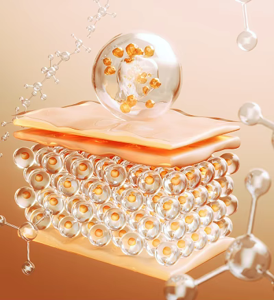 Advanced Skincare Essence With Transparent Sphere Orange Particles Pink Sheets And Molecular Structure 3d model