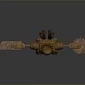 Mechanical Robot Character And Insect Creature With Golden Armor Glowing Eyes And Mechanical Arms