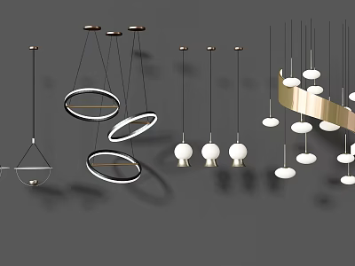 Modern Pendant Lights With Various Circular Ring And Spherical White Shade Designs 3d model
