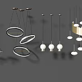 Modern Pendant Lights With Various Circular Ring And Spherical White Shade Designs 3d model