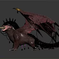Fantasy Dragon Creature Featuring Red Pink Wings Black Body Open Mouth And Sharp Teeth