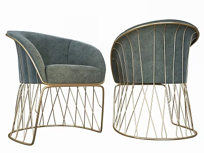 Modern Single Sofa With Gray Fabric And Gold Metal Geometric Frame Design 3d model