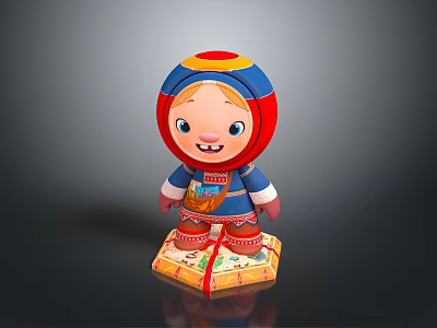 Cute Traditional Folk Doll With Red Blue Hat Traditional Costume And Colorful Base 3d model