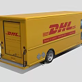 DHL Yellow Delivery Van With Express Worldwide Logo And Text On Side 3d model