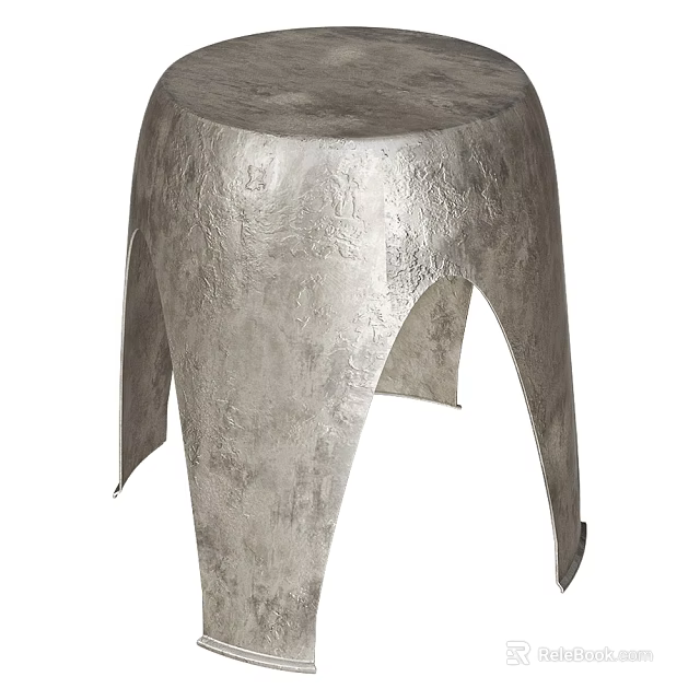 Artistic Textured Metal Stool With Unique Curved Legs And Surface Design 3d model 